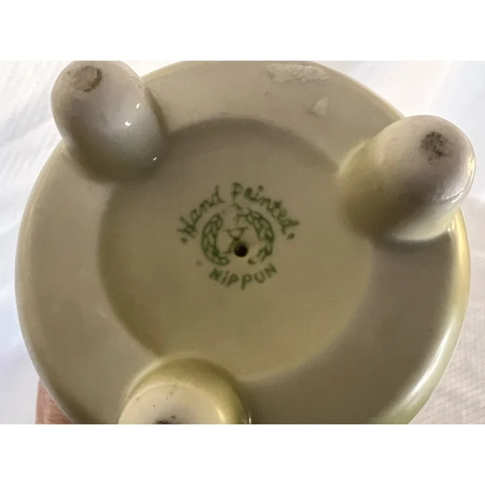 Vtg Nippon Hand Painted Porcelain Floral Candlesticks Pair Light Green Pink Gold